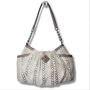 Simply Vera Wang Purse Neutral Cream & Taupe Chain Strap Baggett Shoulder Bag